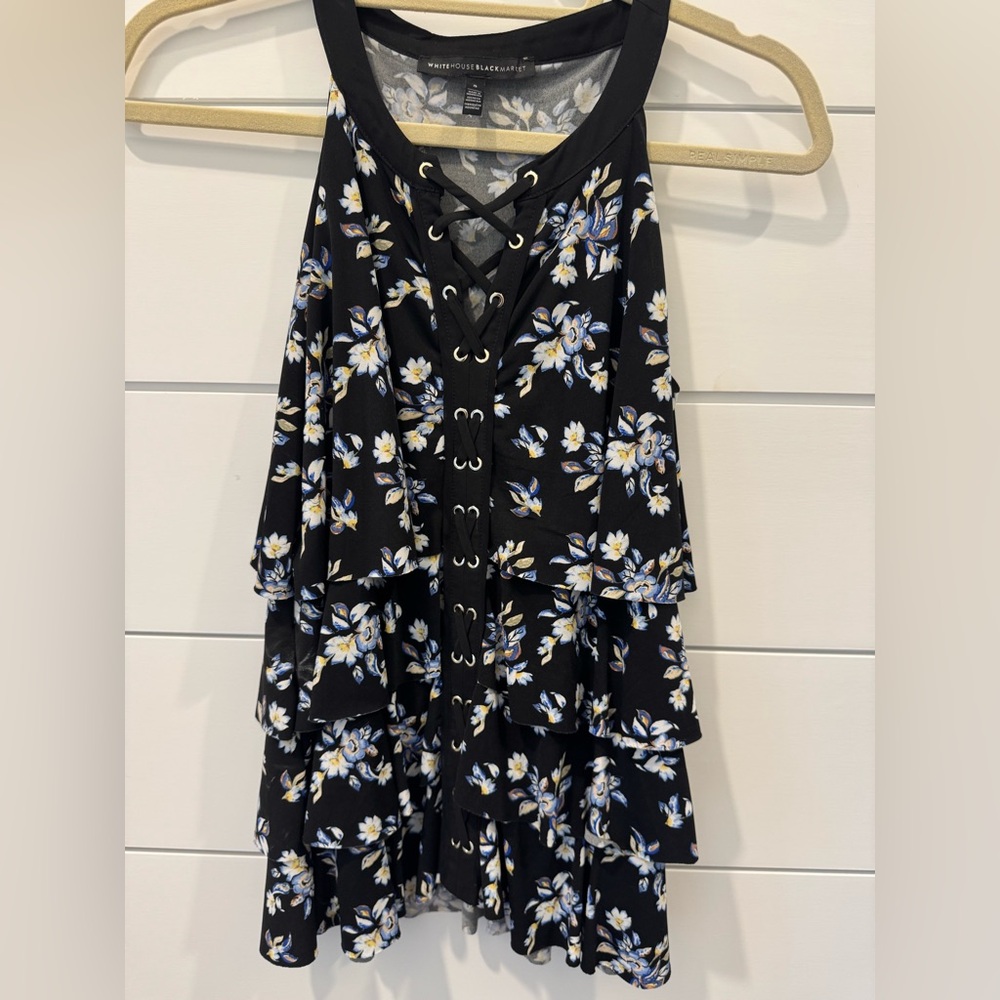 White House Black Market Floral Lace-Up Tank Top